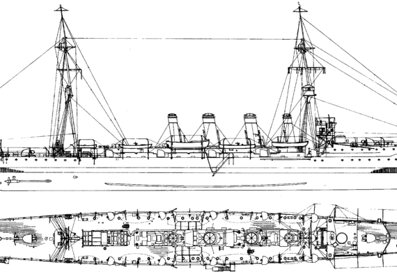 Корабль HMS Gloucester [Light Cruiser] (1910) - чертежи, габариты, рисунки